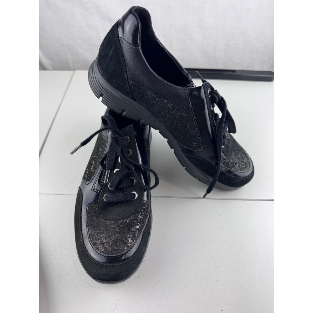 Mephisto Runoff Air Jet Leather Sneakers Women 6.5 Black Sparkle Comfort Walking